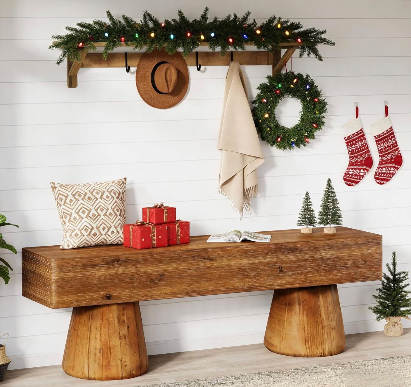 Solid Wood Entryway Shoe Bench